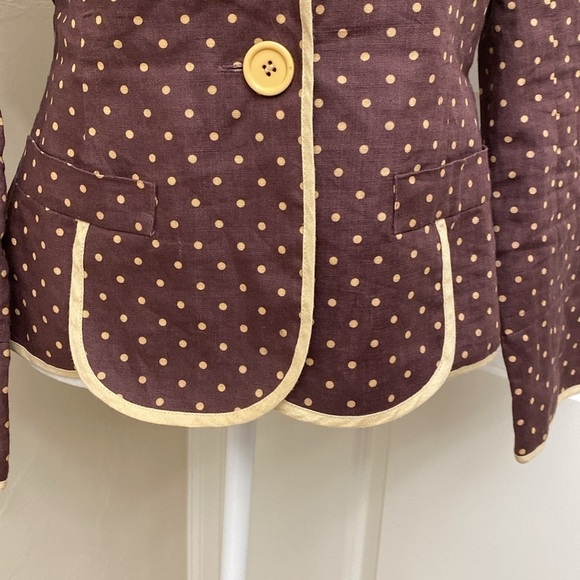 Tailored Linen blazer Women’s 6 suit jacket lined office Rockabilly Brown dot - Picture 4 of 10